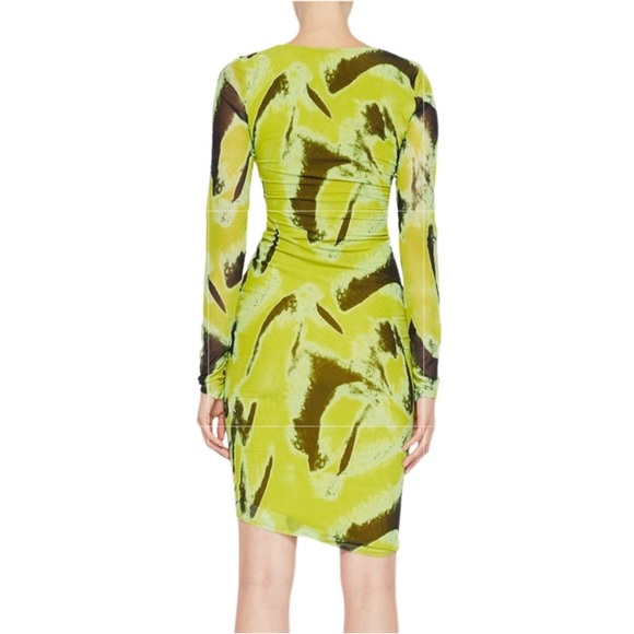 NWT Jonathan Simkhai Frederique Abstract Mesh Chartreuse Multi Sheath Dress-Sz M - Picture 2 of 7
